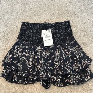 Zara Black Skort with White Floral Design